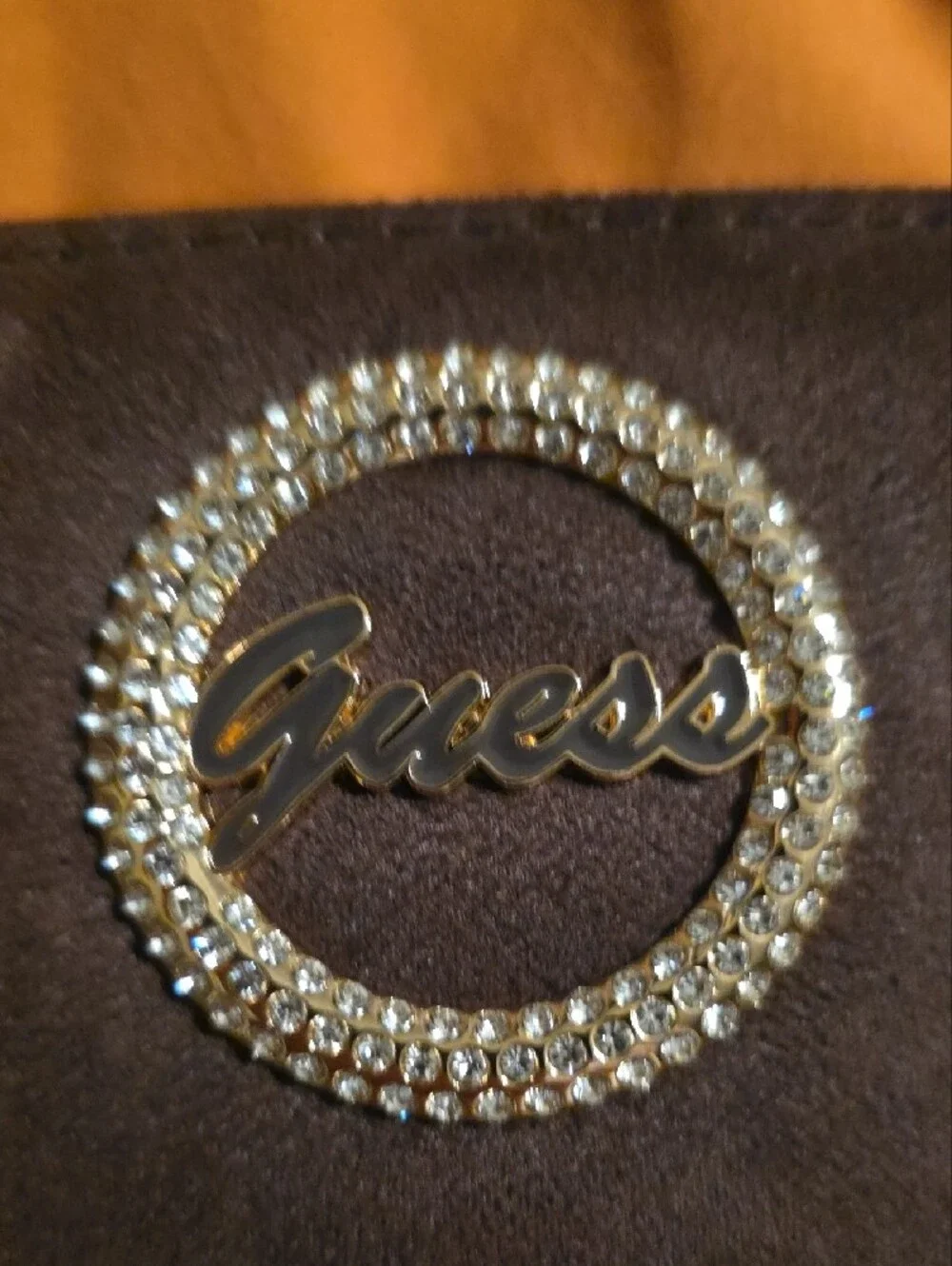 GUESS Black& Brown Suede Wallet with Crystal Logo Emblem